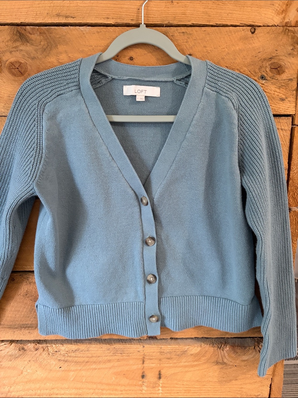 LOFT Dusty Blue V-Neck Button Front Cardigan